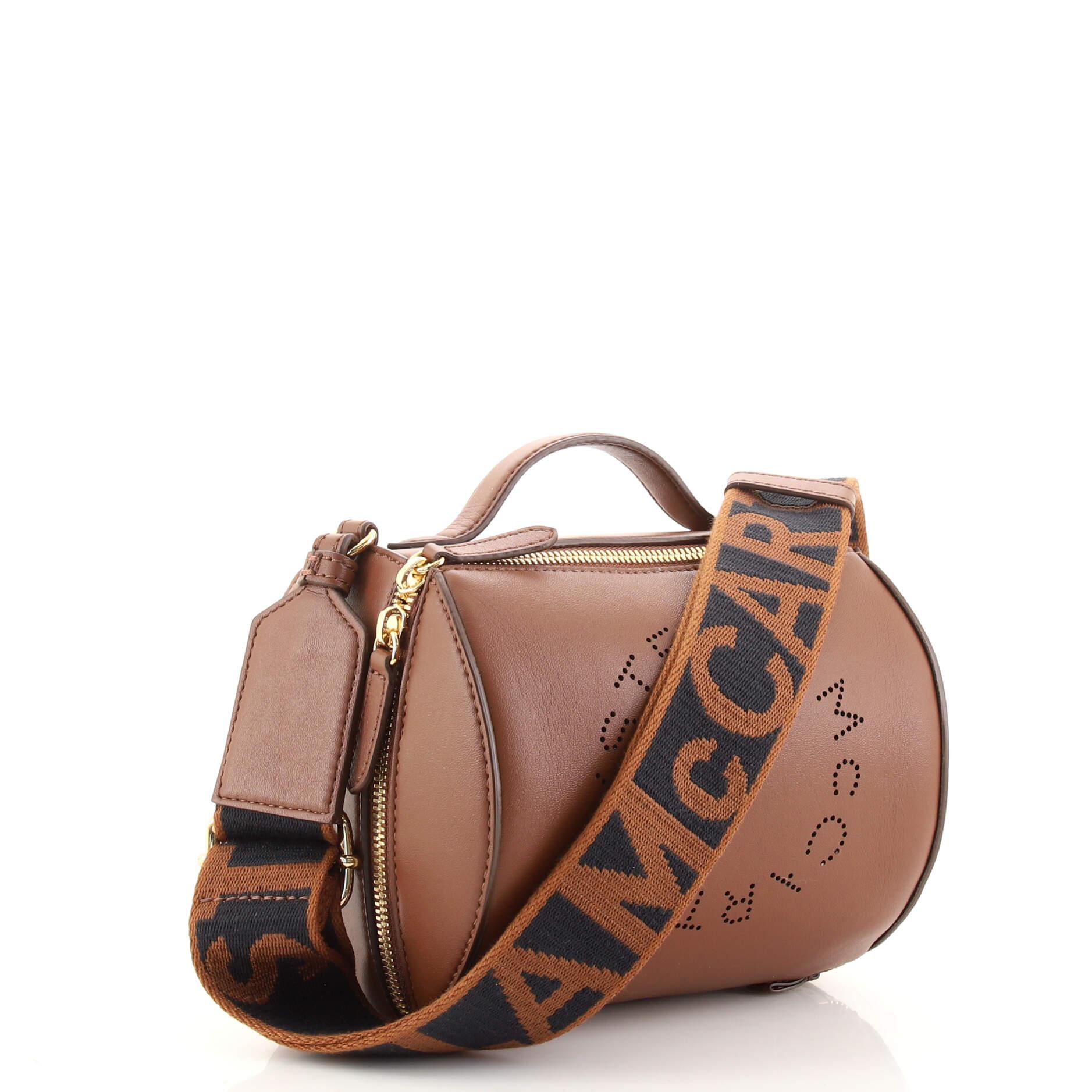 Stella McCartney Logo Barrel Bag Perforated Faux Leather Small In Good Condition In NY, NY