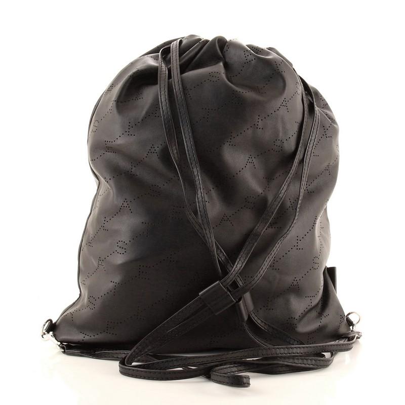 Black Stella McCartney Logo Drawstring Backpack Perforated Faux Leather Large
