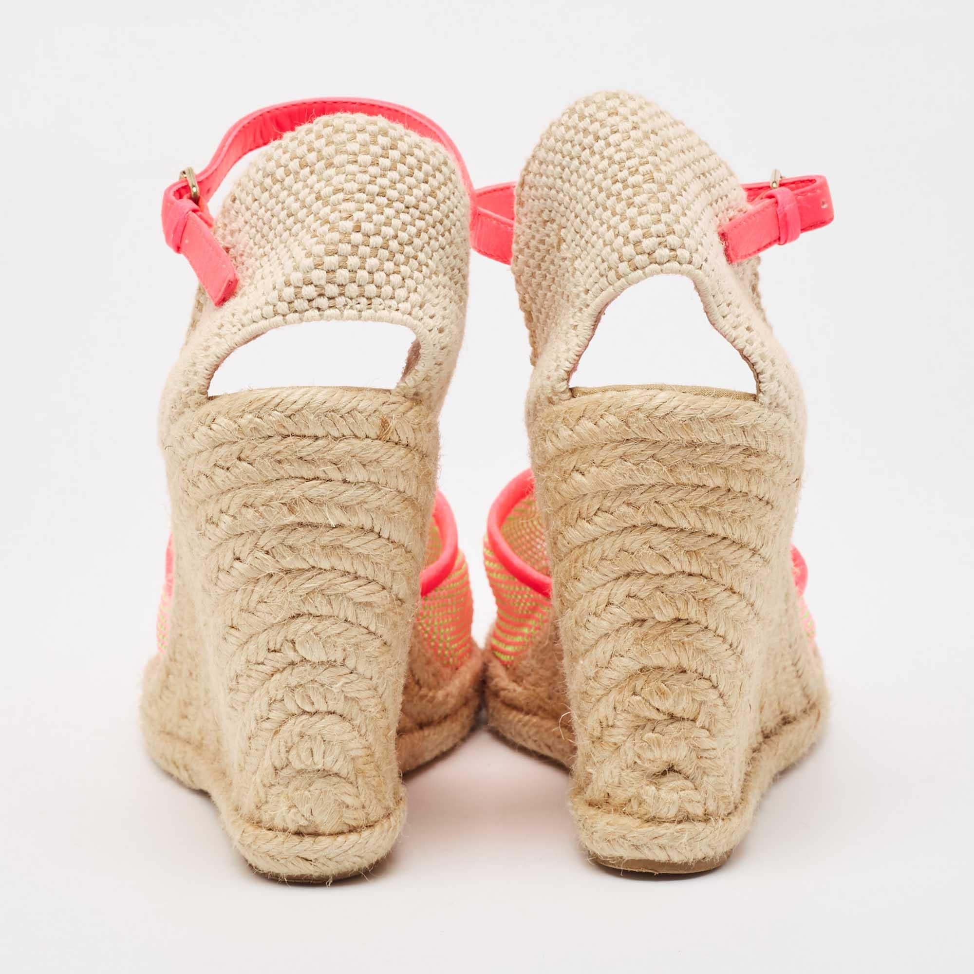 Stella McCartney - Sandales espadrilles compensées à lanières à la cheville en maille tissée, taille 38 Pour femmes en vente