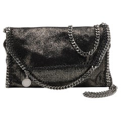 Stella McCartney Metallic Black Faux Leather Mini Falabella Crossbody Bag