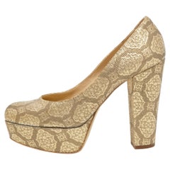Stella McCartney Metallic Brocade Fabric Platform Pumps Size 38.5