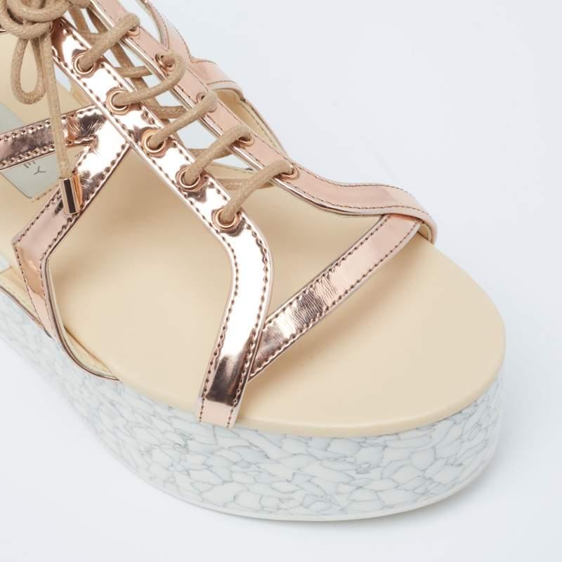 Stella McCartney Metallic Bronze Faux Patent Leather Hackney Platform Sandals  For Sale 3
