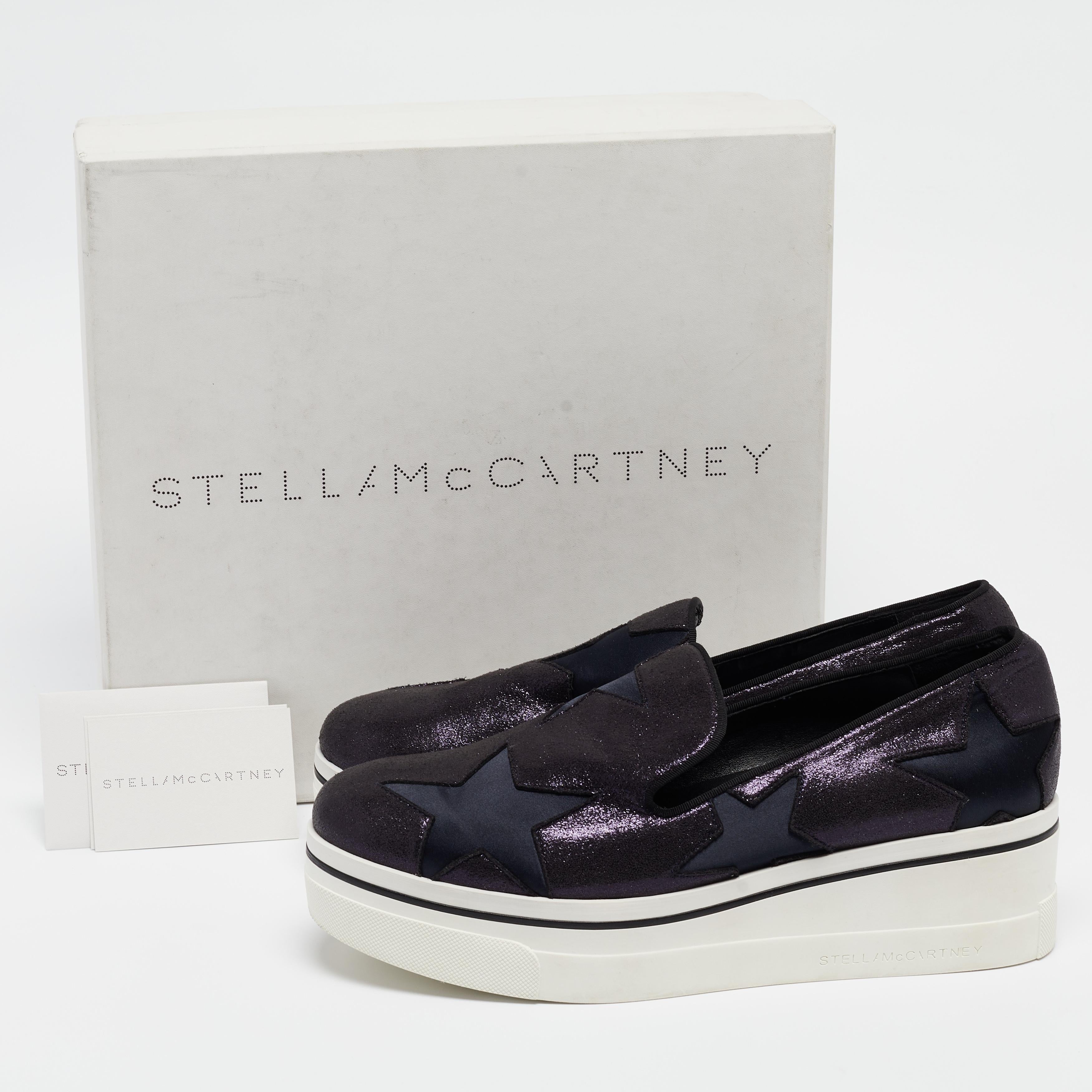 Stella McCartney Metallic Faux Leather Elyse Star Slip On Sneakers Size 41 For Sale 4
