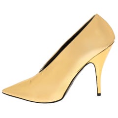 Stella McCartney Metallic Faux Patent Leather V Neck Pointed Toe Pumps Size 38