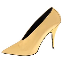 Stella McCartney Metallic Faux Patent Leather V Neck Pointed Toe Pumps Size 38