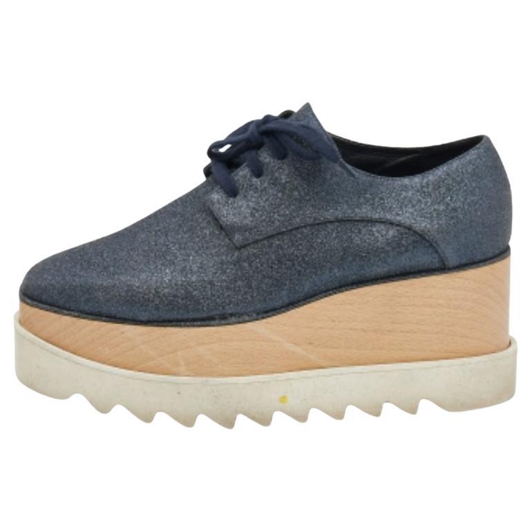 Stella McCartney Metallic Glitter Elyse Platform Derby Sneakers Size 38 For Sale