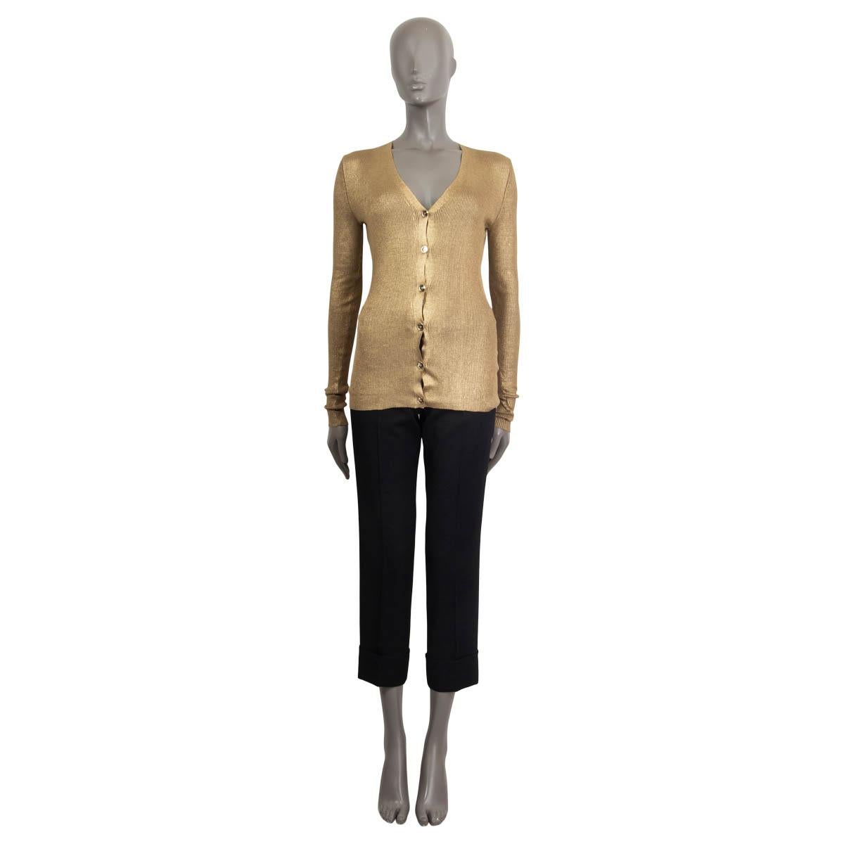 100% authentic Stella McCartney metallic ribbed cardigan in gold cotton (100%). Opens with six golden buttons on the front. Unlined. Has been worn and is in excellent condition.

Measurements
Tag Size	40
Size	S
Shoulder Width	35cm (13.7in)
Bust	72cm