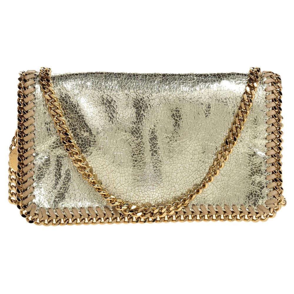 Stella McCartney Metallic Gold Faux Leather Falabella Flap Crossbody Bag