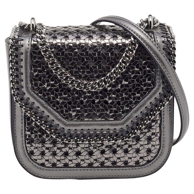 Stella McCartney Metallic Grey Woven Faux Leather Falabella Box