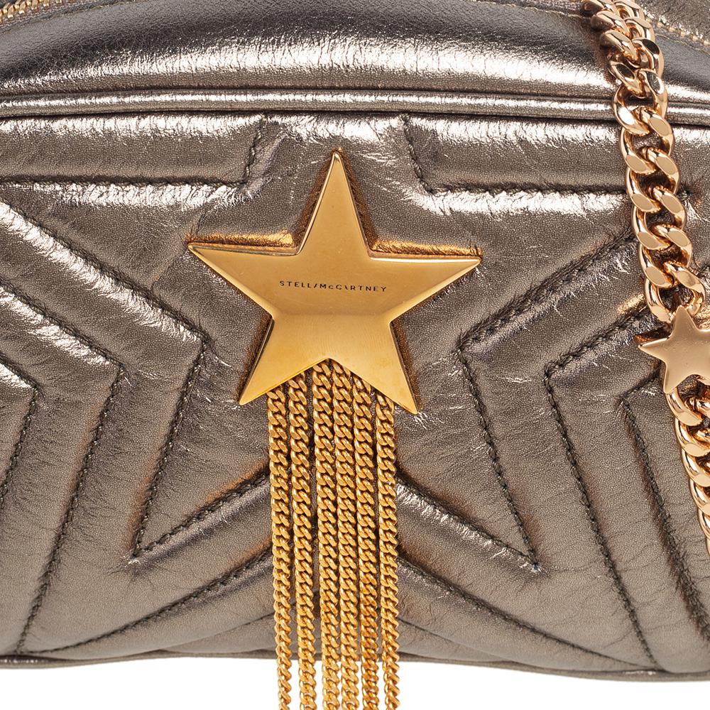 Stella McCartney Metallic Olive Green Quilted Faux Stella Star Crossbody Bag 1