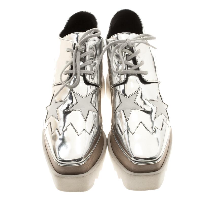 Stella McCartney exudes her high style and unique fashion taste with these Elyse derby shoes. They are brimming with exquisite details like the star details on the faux leather exterior, the laces, and the thick platforms. Grab this pair today and