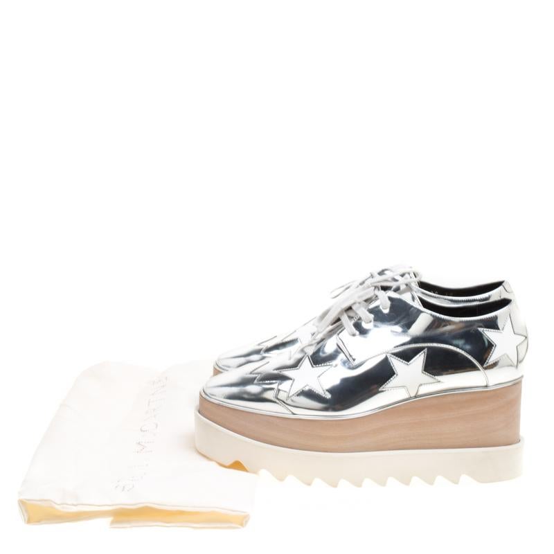 Women's Stella McCartney Metallic Silver Faux Leather Indium Elyse Star Platform Derby S