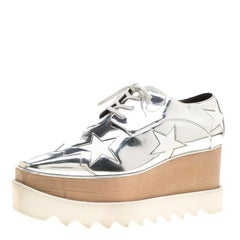 Stella McCartney Metallic Silver Faux Leather Indium Elyse Star Platform Derby S