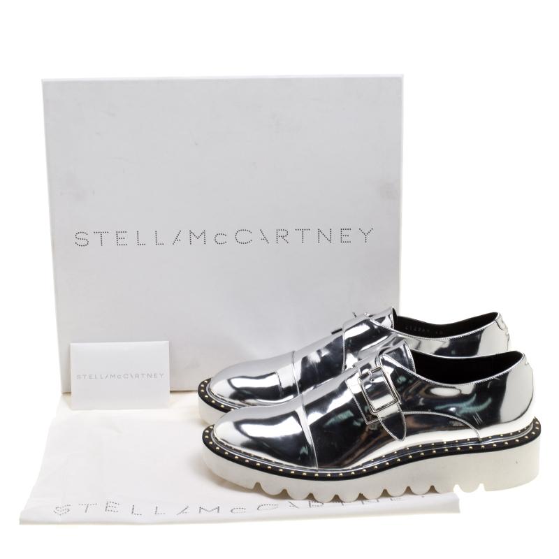 Stella McCartney Metallic Silver Faux Leather Odette Studded Monk Strap Flats Si 3