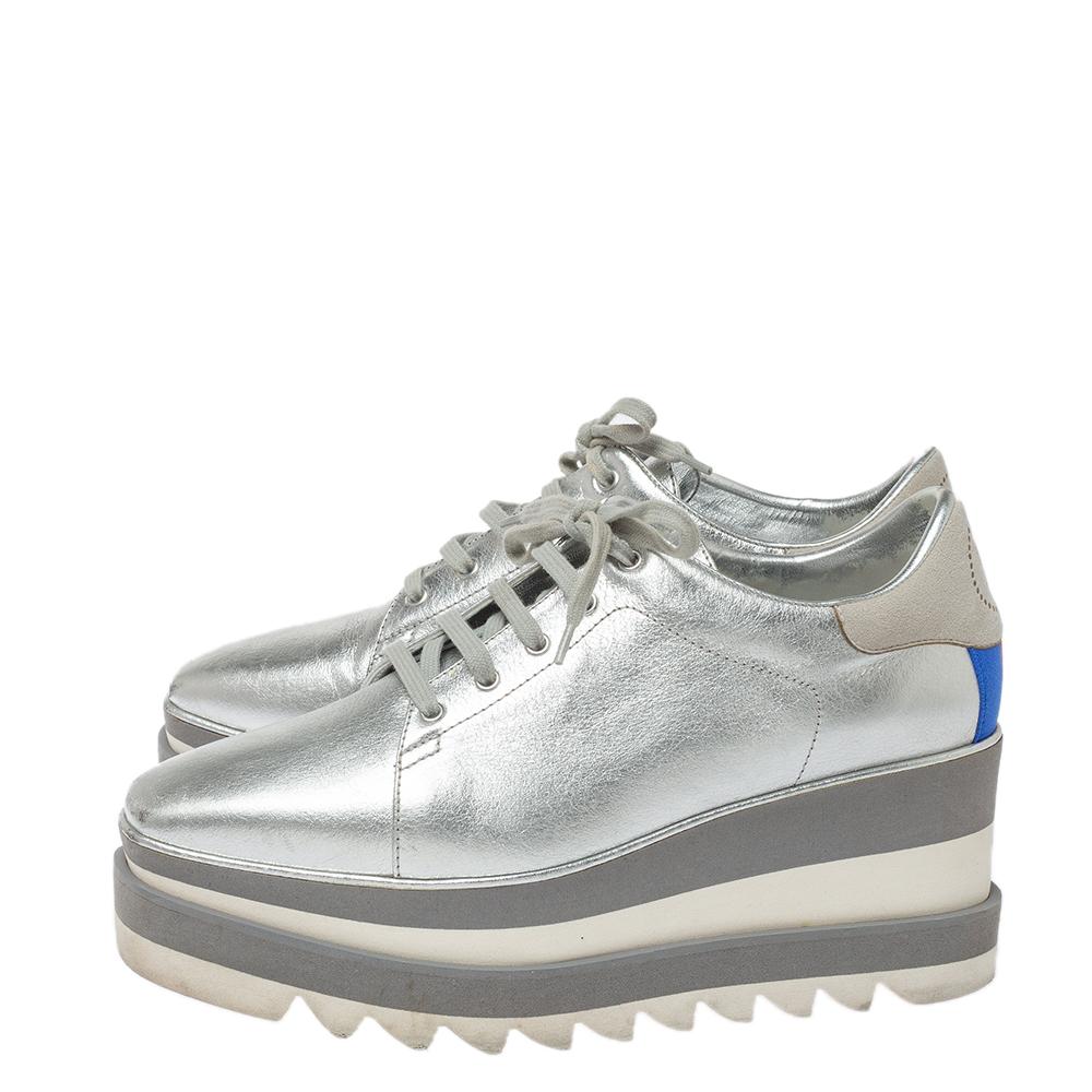 Stella McCartney Metallic Silver Faux Sneak Elyse Derby Sneaker s Size 37.5 2