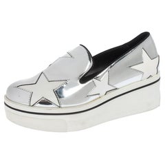 Stella McCartney Metallic Silver White Star Platform Binx Sneakers Size 35