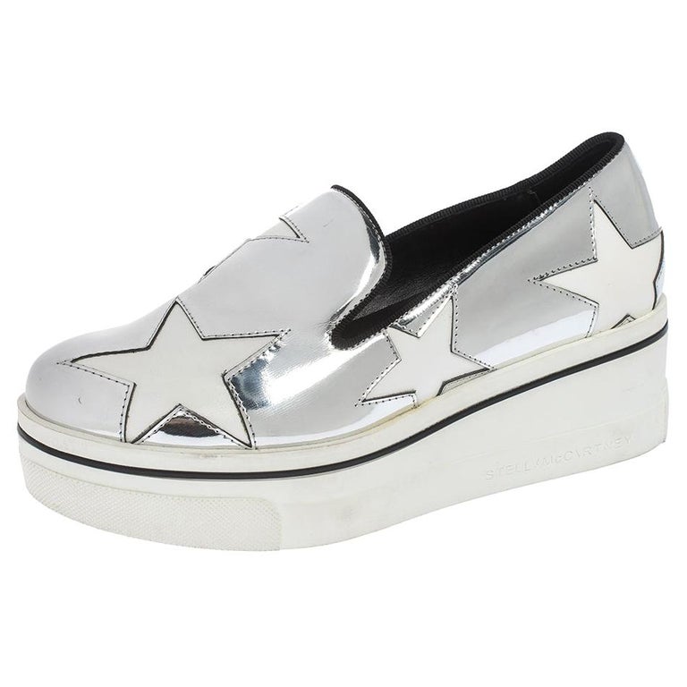 Stella McCartney Metallic Silver White Star Platform Binx Sneakers Size 35  For Sale at 1stDibs