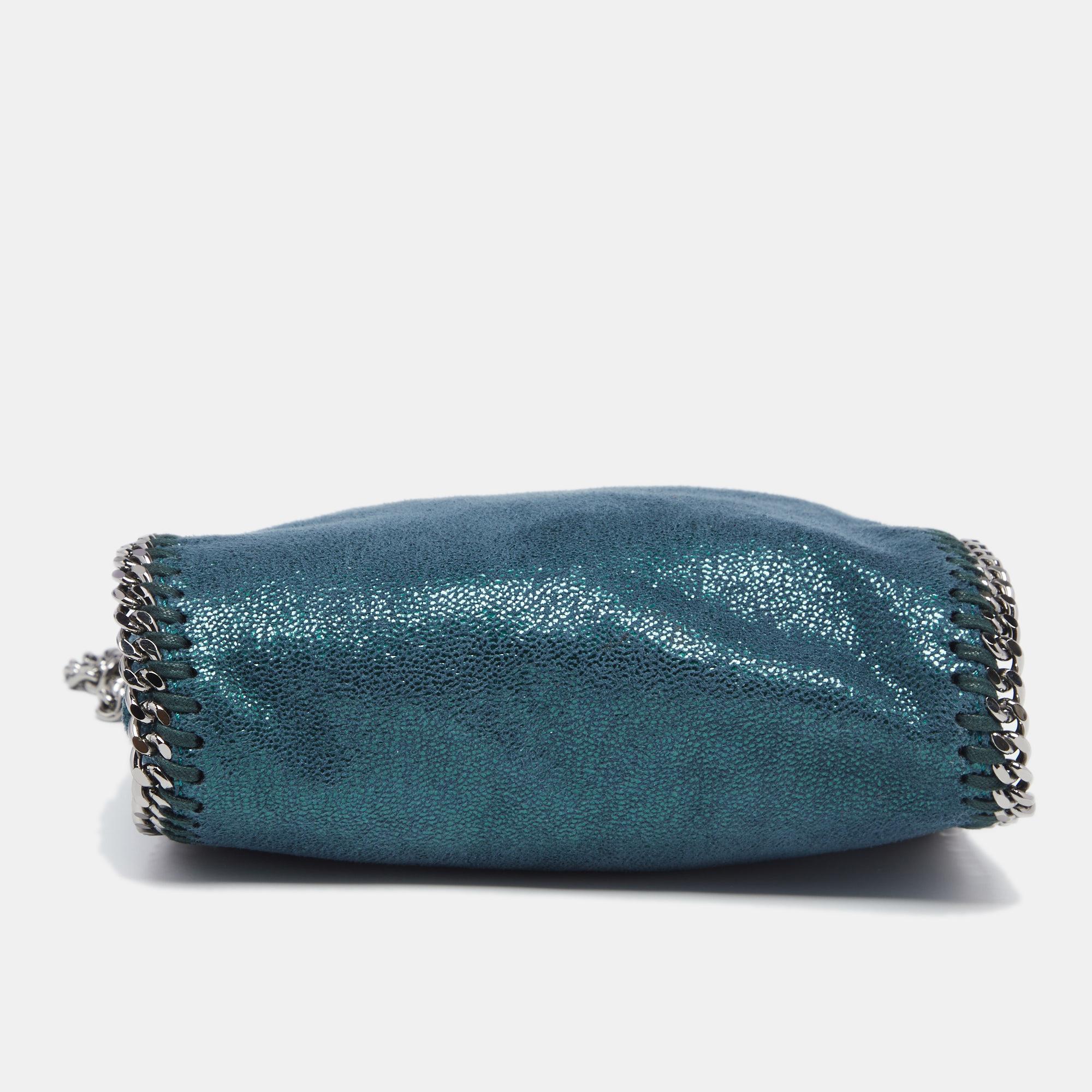 Blue Stella McCartney Metallic Teal Faux Leather Tiny Falabella Shoulder Bag