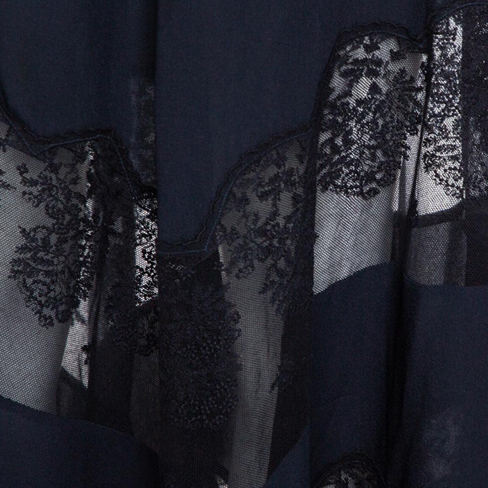 Black Stella McCartney Midnight Blue Silk & Lace Paneled Maxi Skirt S