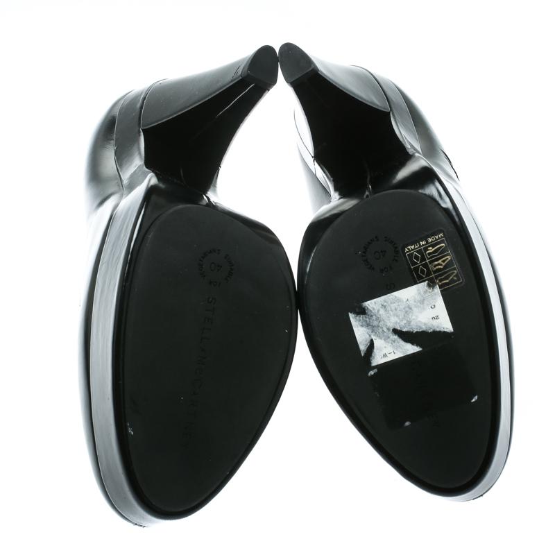 Black Stella McCartney Monochrome Faux Leather Mary Platform Loafer Pumps Size 40
