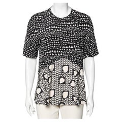 Stella McCartney Monochrome Heart Printed Silk Flounce Top M