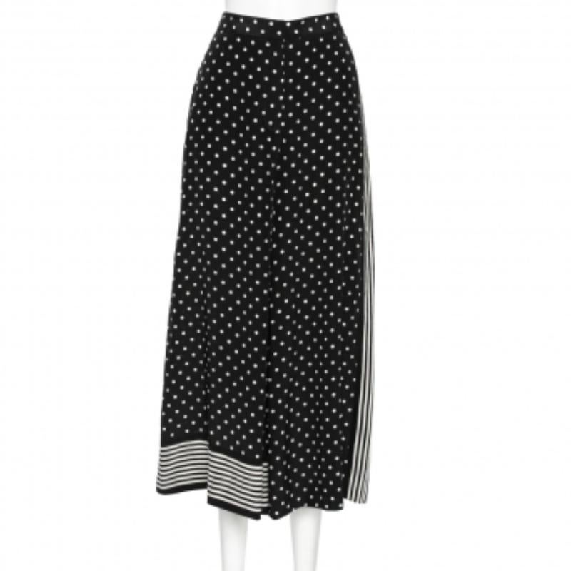 Stella McCartney Monochrome Polka Dotted Silk Wide Leg Pants S For Sale 1