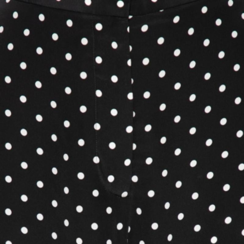 Stella McCartney Monochrome Polka Dotted Silk Wide Leg Pants S For Sale 2