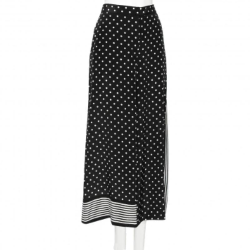 Stella McCartney Monochrome Polka Dotted Silk Wide Leg Pants S For Sale 3
