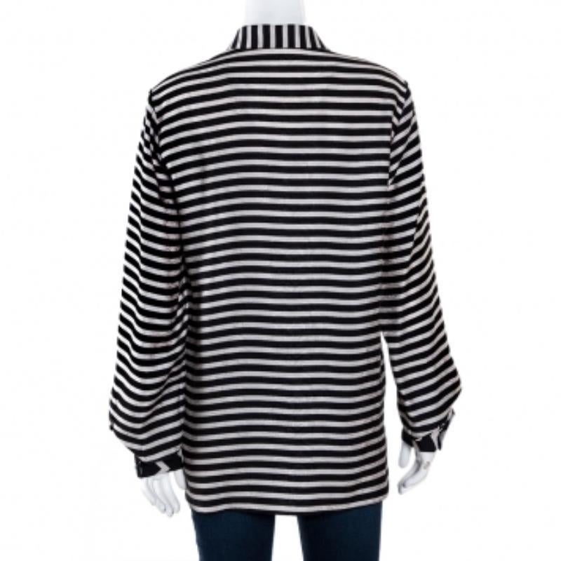 Nero Stella McCartney Monochrome Silk Multiprint Long Sleeve Shirt M in vendita