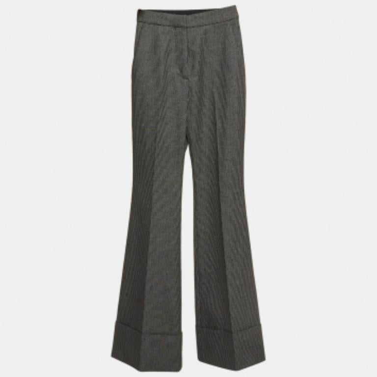 Stella McCartney Pantaloni con fondo svasato in lana e cotone monocromatici XXS