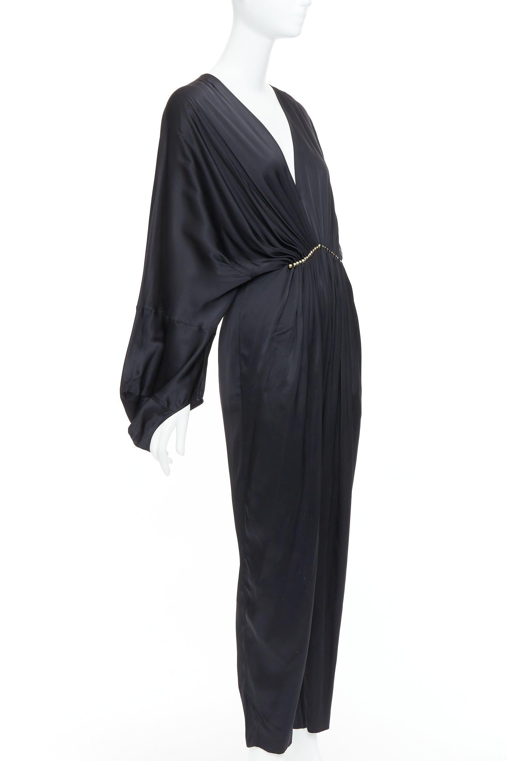 Black STELLA MCCARTNEY Morgan black silky pleated plunge jumpsuit IT34 XXS Alicia Keys For Sale