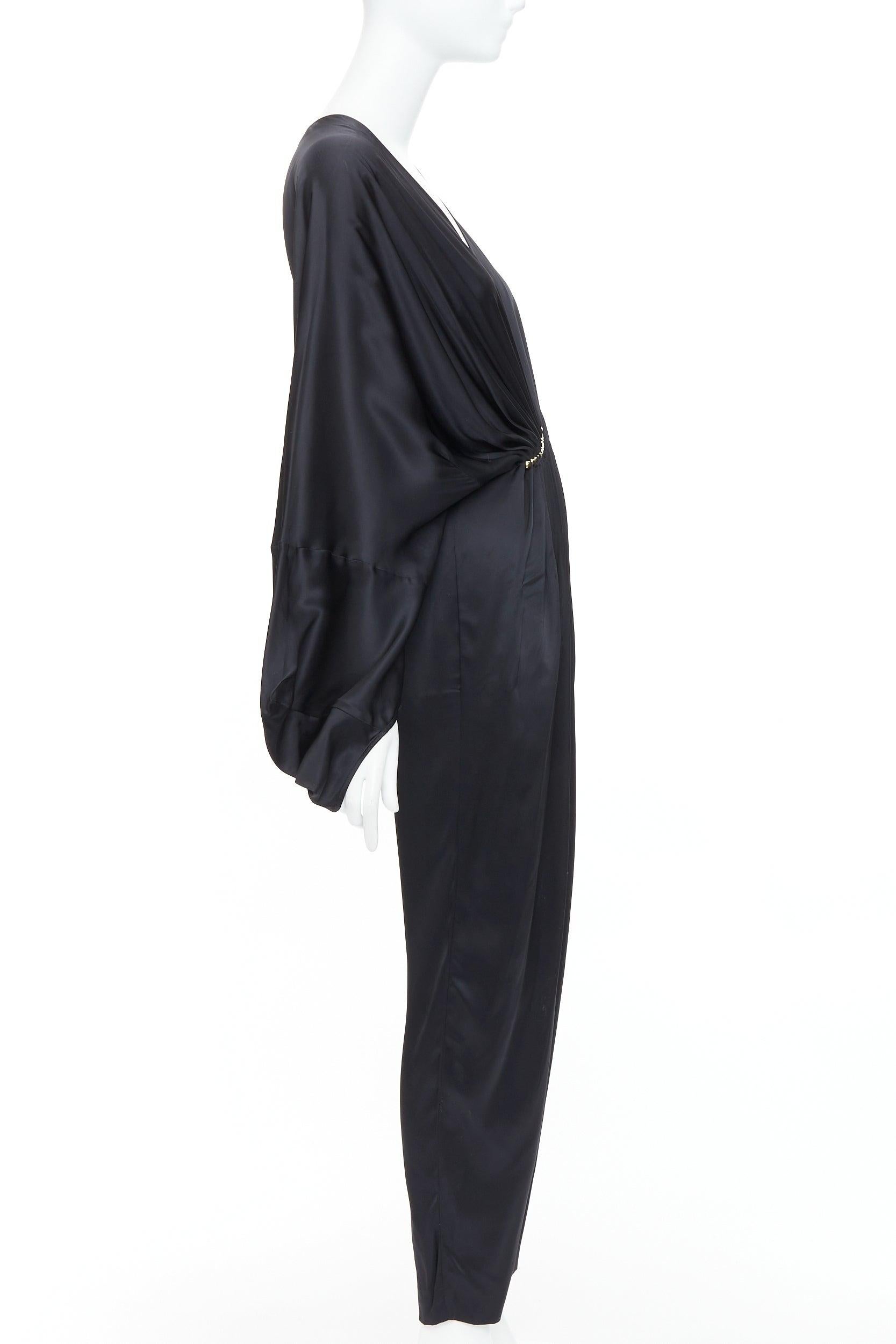 STELLA MCCARTNEY Morgan black silky pleated plunge jumpsuit IT34 XXS Alicia Keys In Good Condition For Sale In Hong Kong, NT