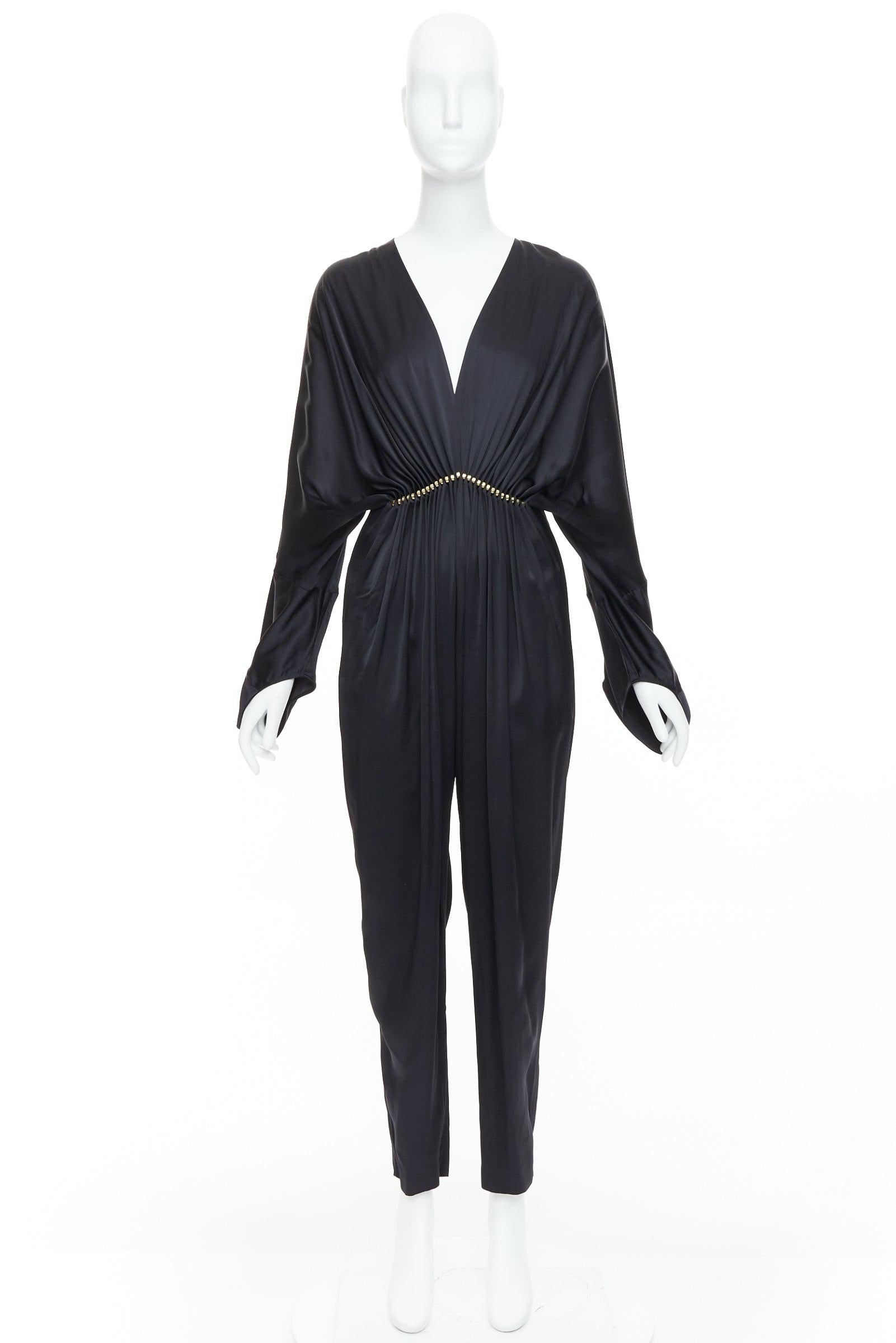 STELLA MCCARTNEY Morgan black silky pleated plunge jumpsuit IT34 XXS Alicia Keys For Sale 4