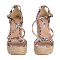 TABITHA SIMMONS multicolor FLORAL SATIN RAFFIA PLATFORM WEDGE Sandals Shoes 38