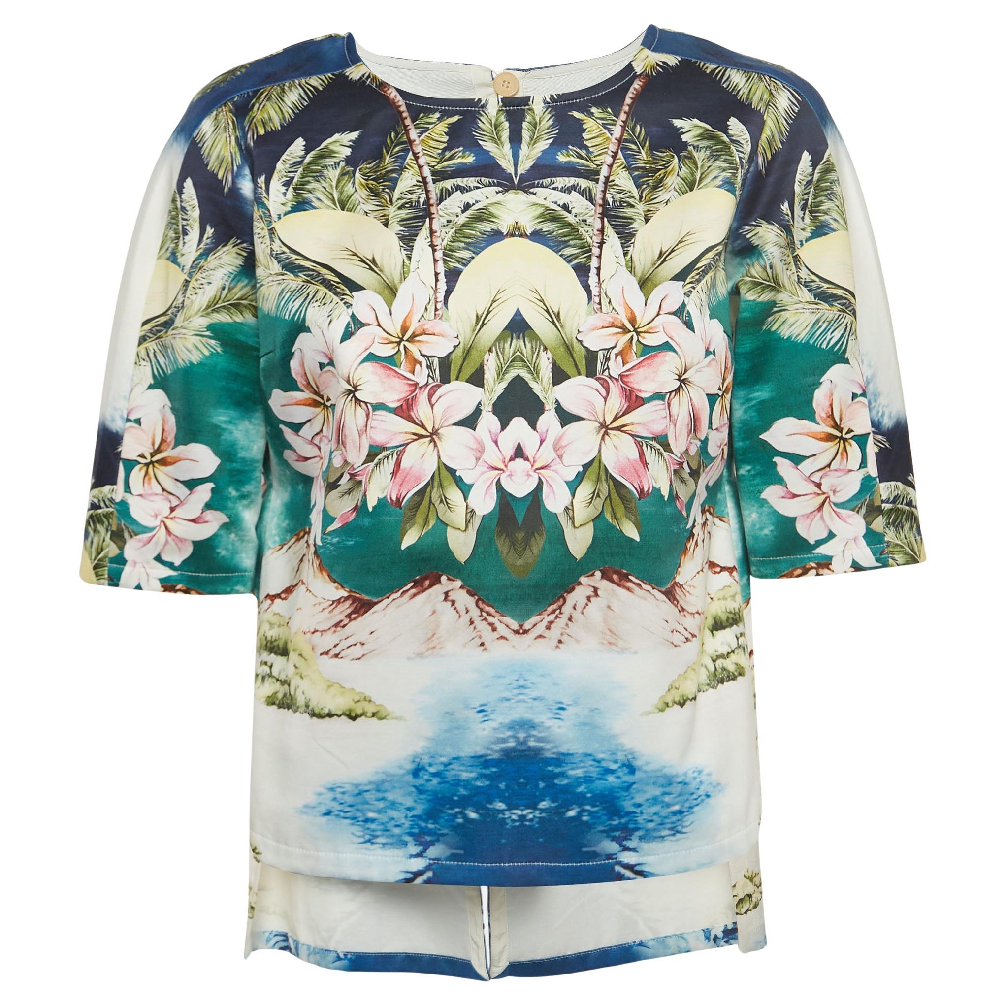 Stella McCartney Multicolor Hawaiian Print Cotton Buttoned Back Detail Top S For Sale