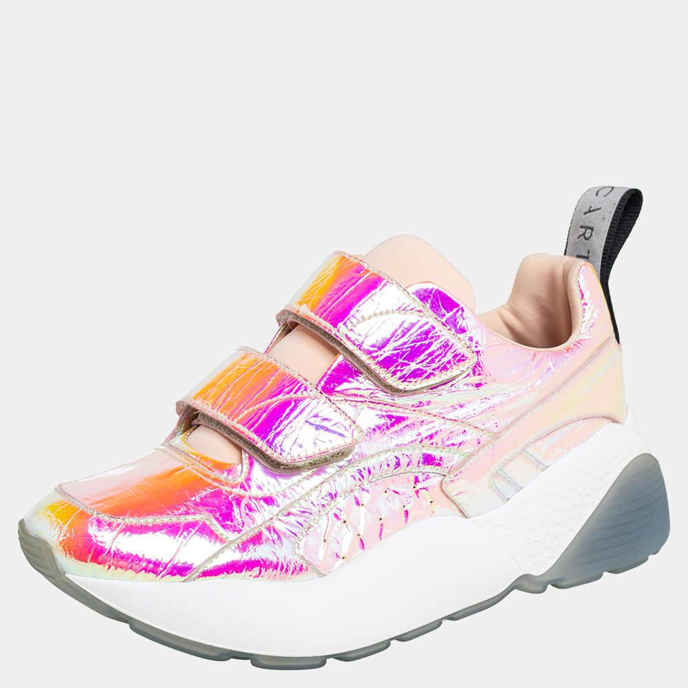 Stella McCartney Multicolor Holographic Faux Leather  Strap Sneakers Size 39 For Sale 2