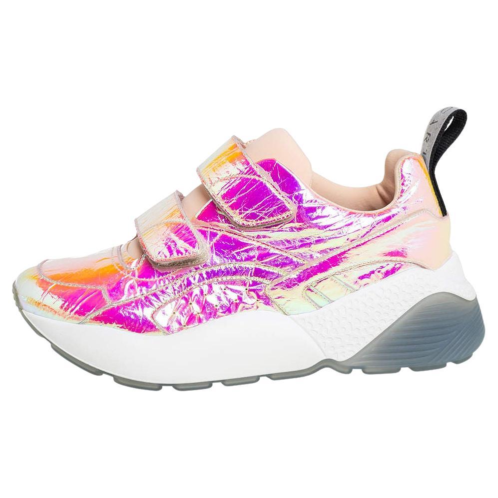 Stella McCartney Multicolor Holographic Faux Leather  Strap Sneakers Size 39 For Sale