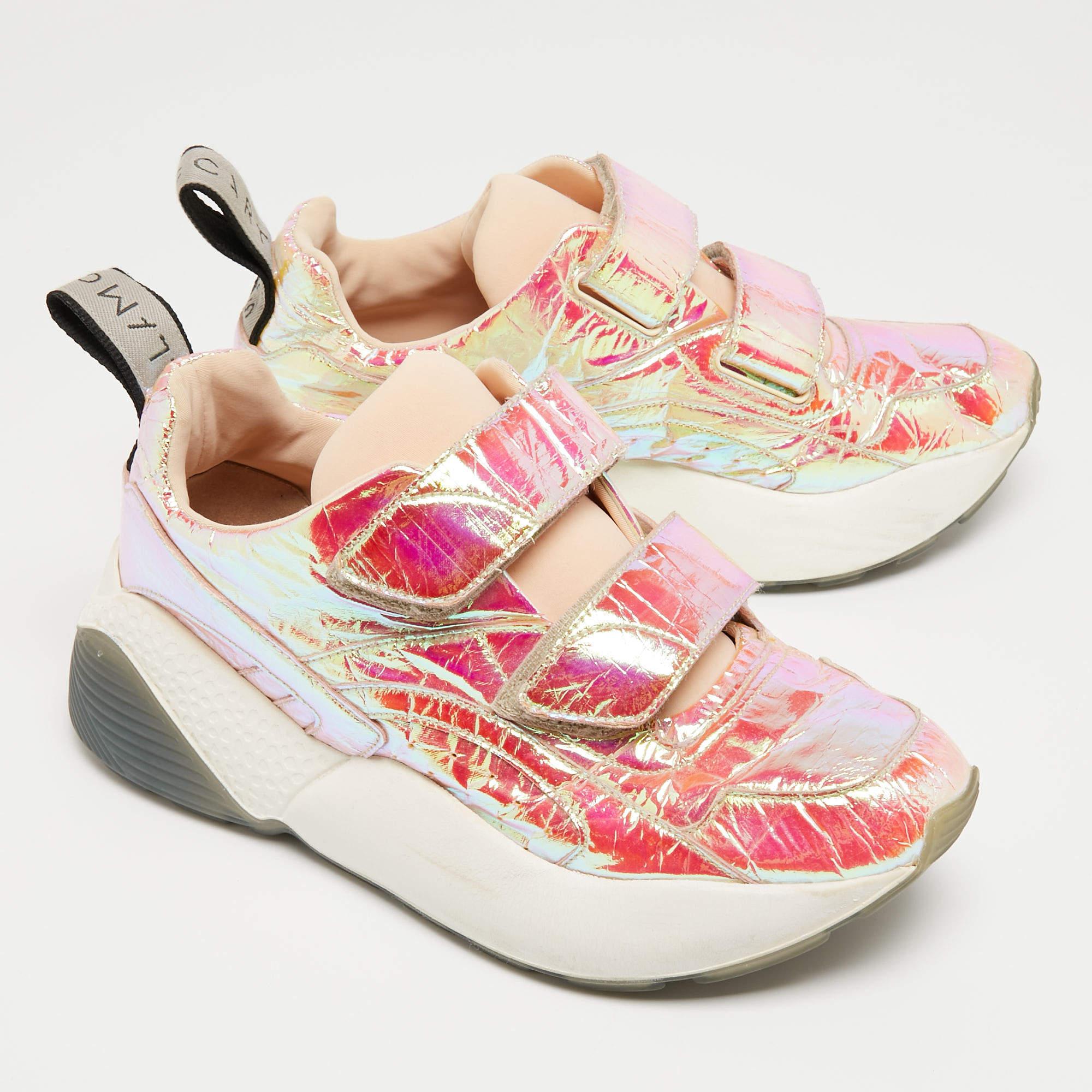 Women's Stella McCartney Multicolor Holographic Faux Leather Velcro Sneakers Size 39