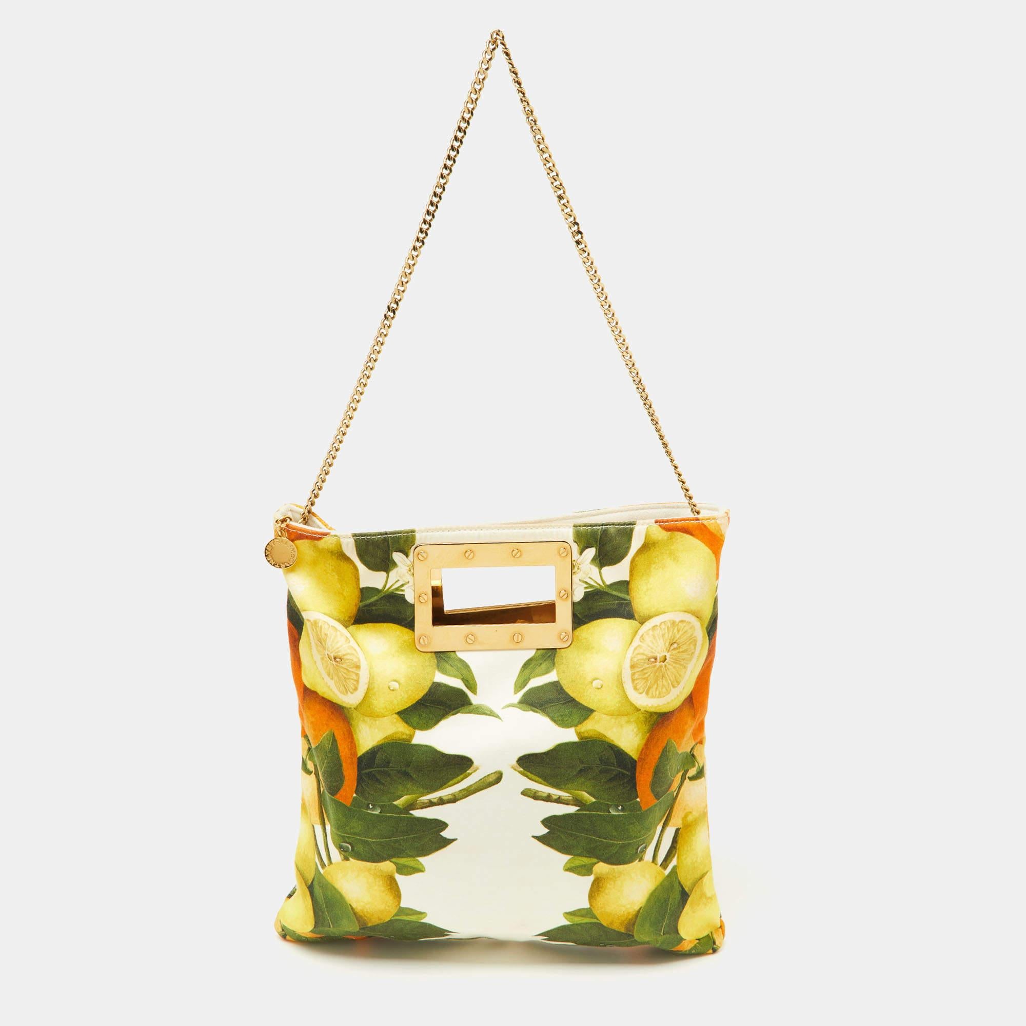 Stella McCartney Multicolor Lemon Print Fabric Tote In Good Condition In Dubai, Al Qouz 2