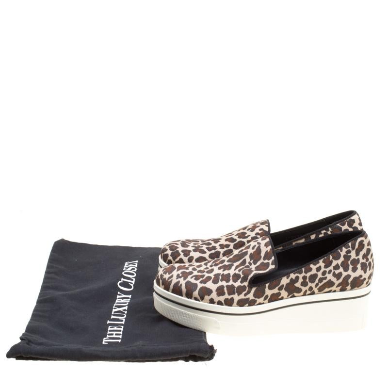 Stella McCartney Multicolor Leopard Print Canvas Platform Slip On Sneakers Size  3