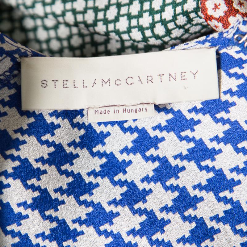 Gray Stella McCartney Multicolor Printed Crepe Short Sleeve Dress S For Sale