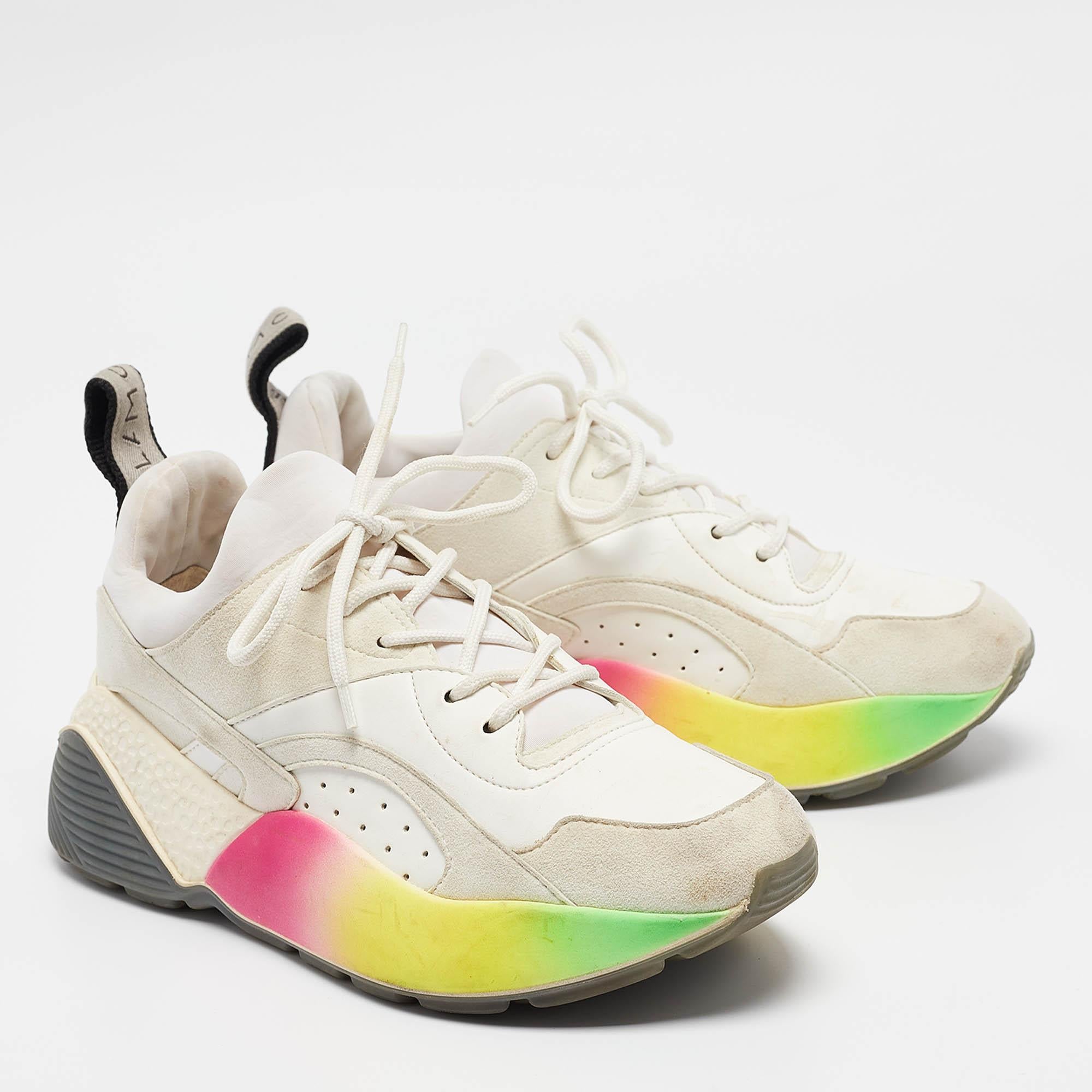 Stella McCartney Baskets Eclypse à lacets en daim multicolore et faux cuir, taille 38 Bon état - En vente à Dubai, Al Qouz 2
