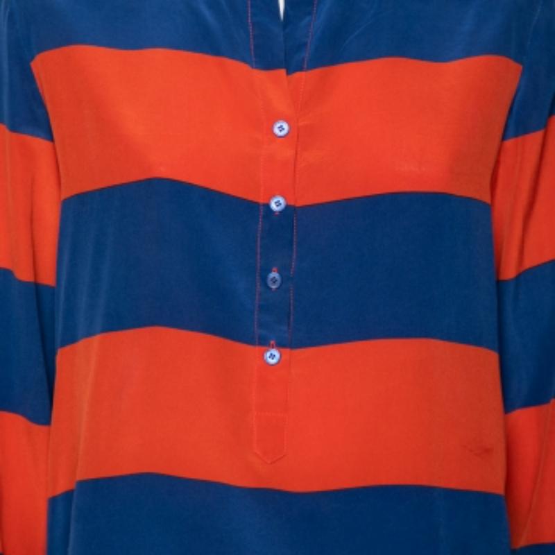 Blu Stella McCartney - Camicia con bottoni in seta a righe multicolore M. in vendita