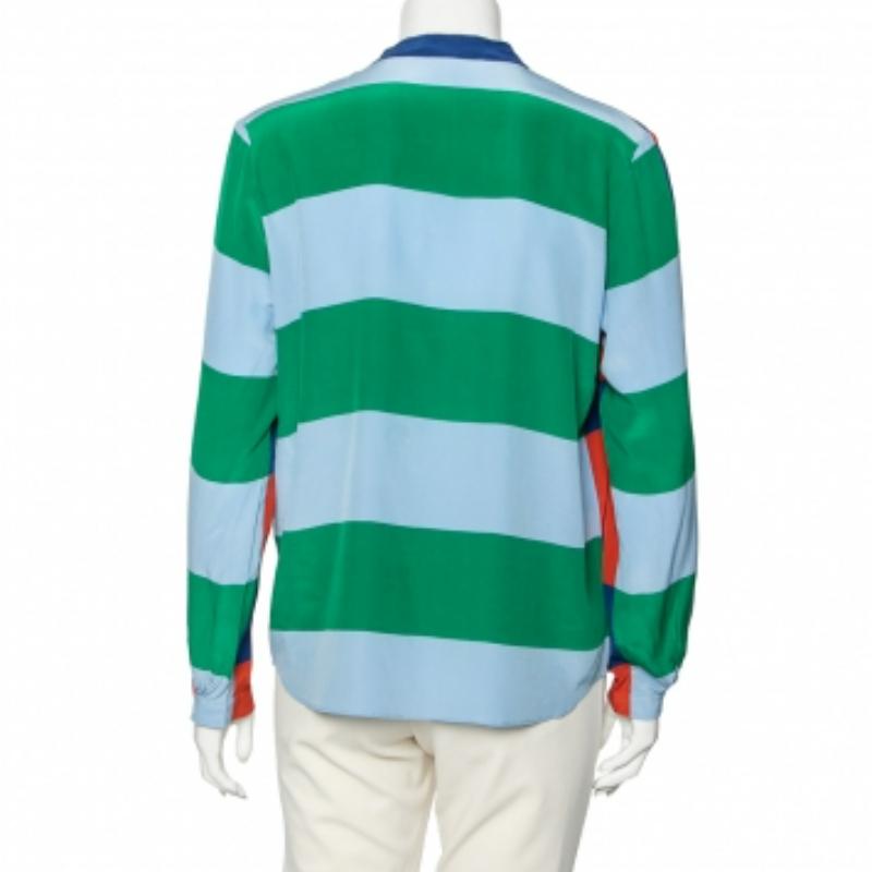Stella McCartney - Camicia con bottoni in seta a righe multicolore M. in vendita 3