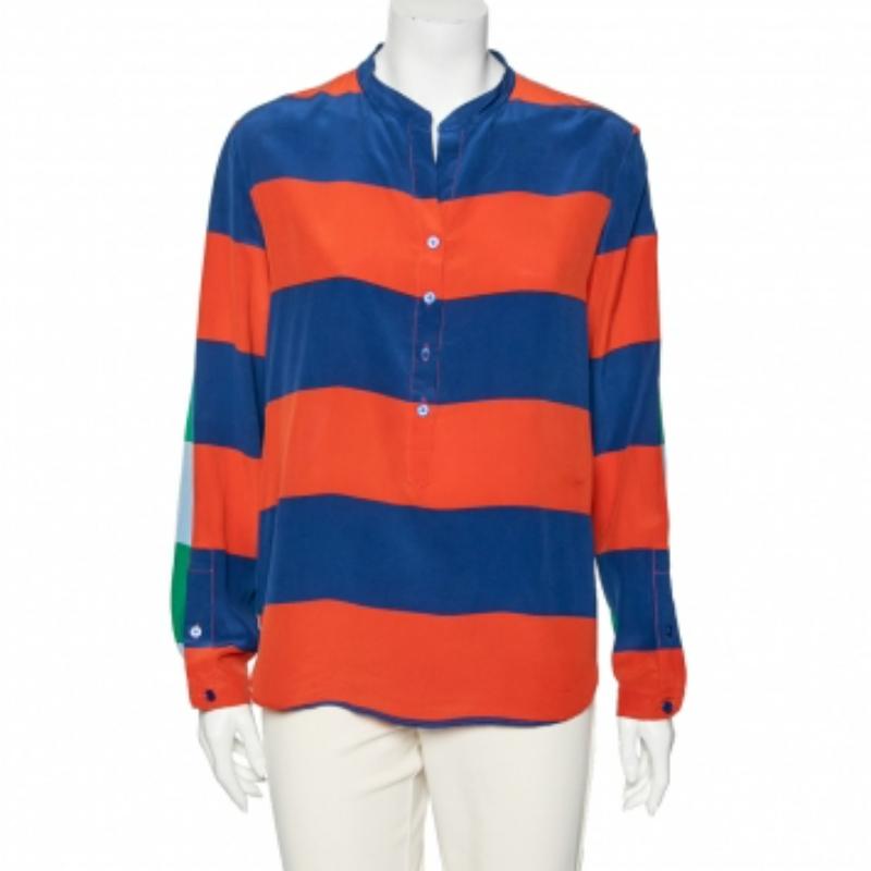 Stella McCartney - Camicia con bottoni in seta a righe multicolore M.
