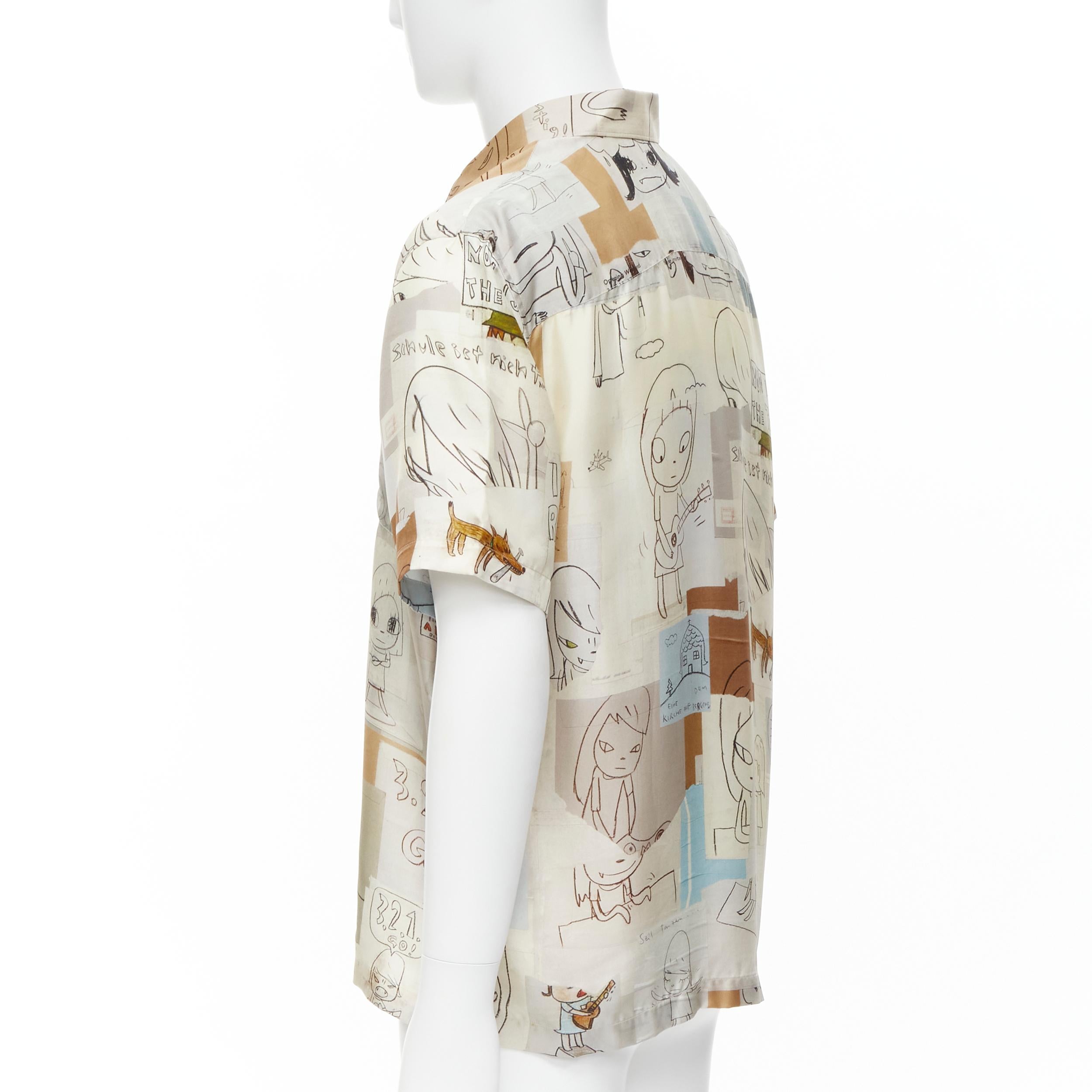 Beige STELLA MCCARTNEY Nara Yoshitomo 100% silk short sleeve bowling shirt XS