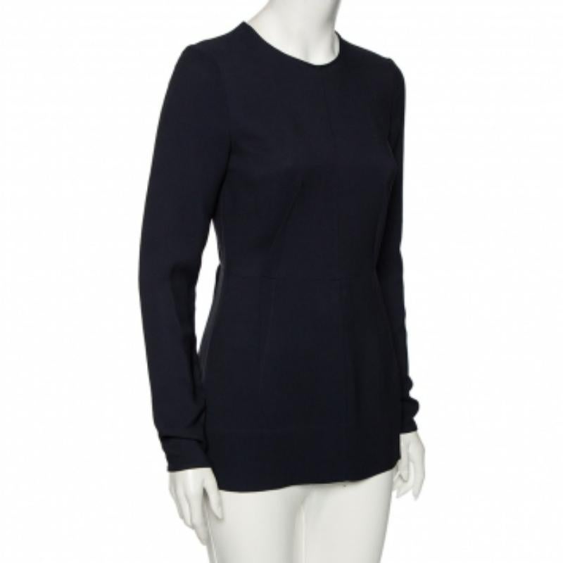 Stella McCartney Marineblaue langärmlige Schößchenbluse mit Schößchen aus Cady S Damen