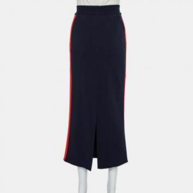 Stella McCartney Navy Blue Cotton Knit Contrast Stripe Panel Detail Midi Skirt M In Good Condition For Sale In Dubai, Al Qouz 2