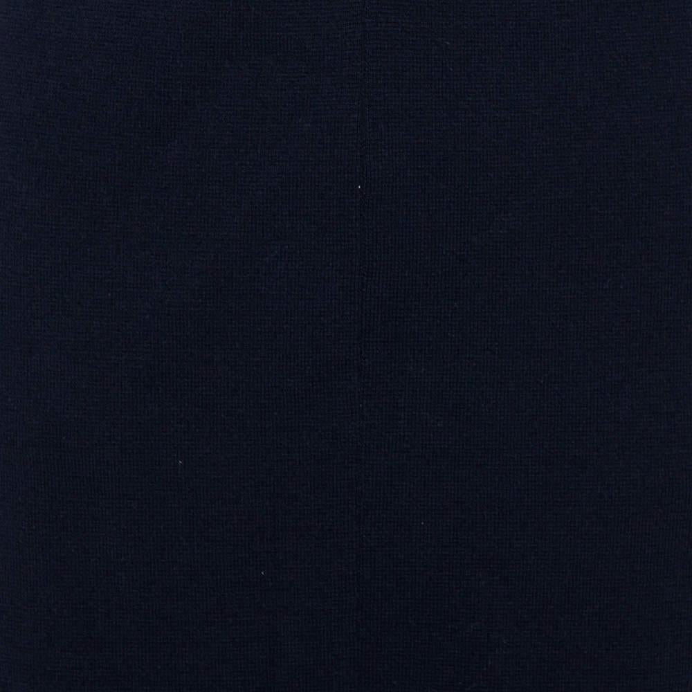 Black Stella McCartney Navy Blue Cotton Knit Contrast Stripe Panel Detail Midi Skirt M For Sale