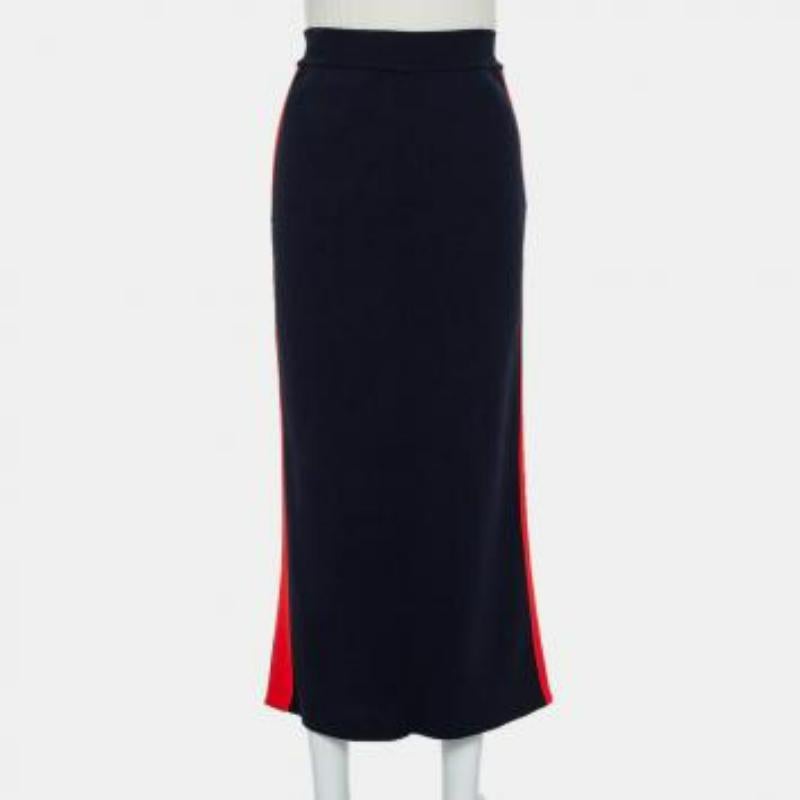 Women's Stella McCartney Navy Blue Cotton Knit Contrast Stripe Panel Detail Midi Skirt M For Sale